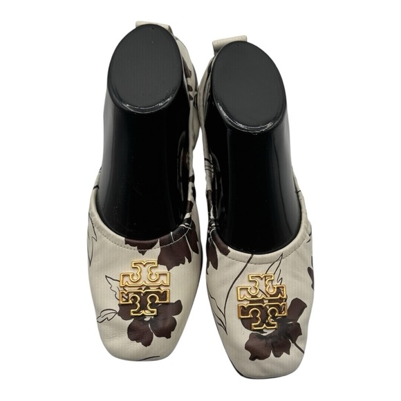 TORY BURCH Women's Cream/Brown‎ Leather Elastic Britten Ballet Flats Size 7.5 - Picture 3 of 11